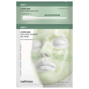 Двоетапна відлущуюча гелева маска з центеллою та PHA кислотою celimax Ji Woo Gae Cica PHA Peel 2-Step Gel Mask, 4 шт * 34 г Купити оптом в Україні